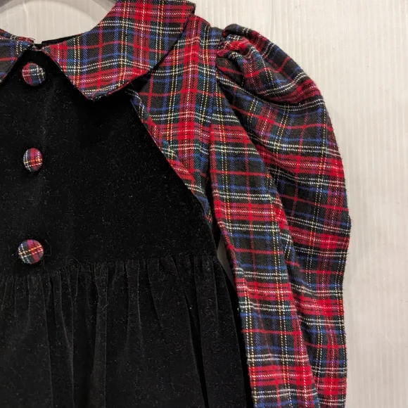 VINTAGE Jo Lene girls red plaid & black velvet holiday Christmas dress - Picture 6 of 11